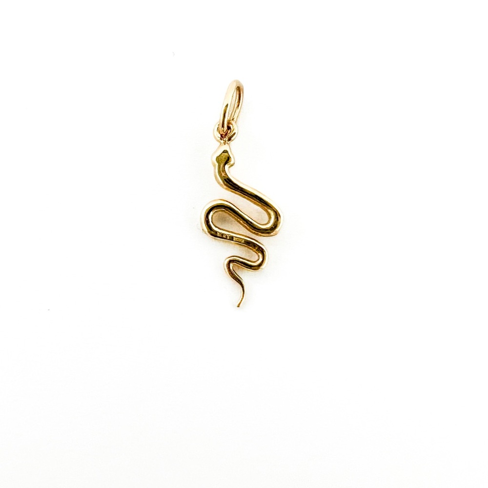 14k Yellow Gold Solid Snake Charm Pendant